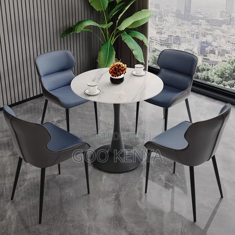 Dining Set; Round Marble White Table With 4 Chairs Dining Set