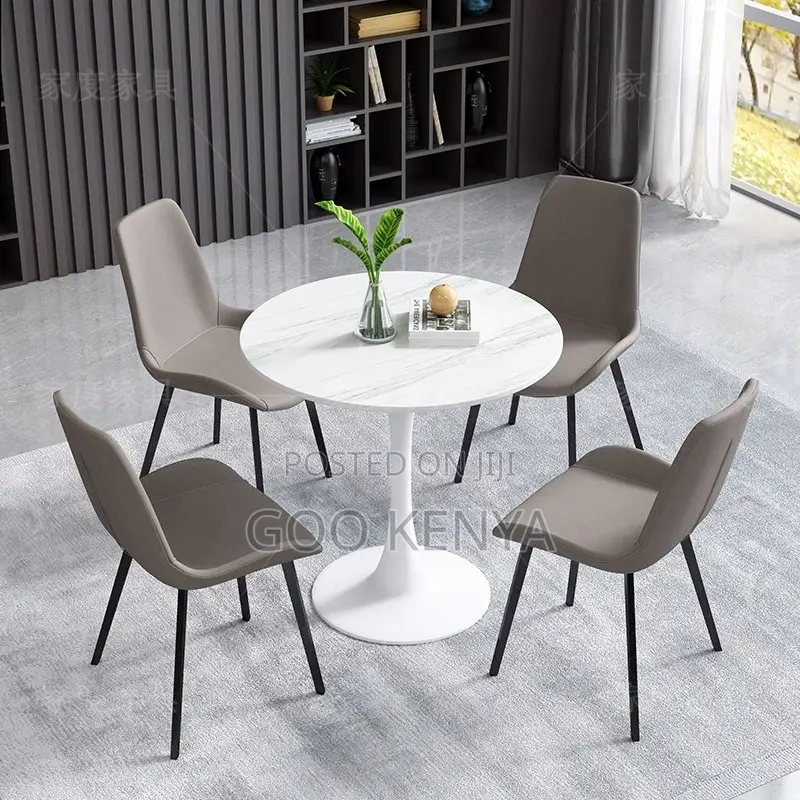 Dining Set; Round Marble White Table With 4 Chairs Dining Set