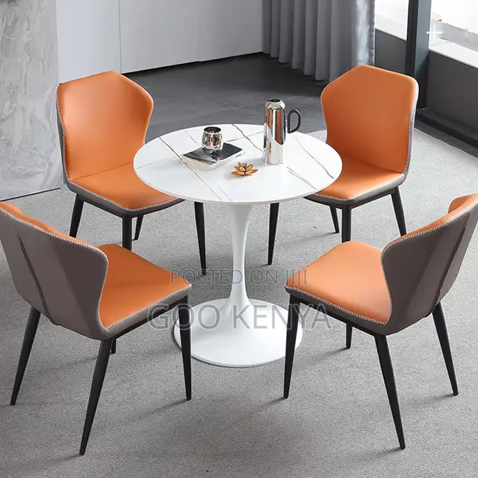 Dining Set; Round Marble White Table With 4 Chairs Dining Set