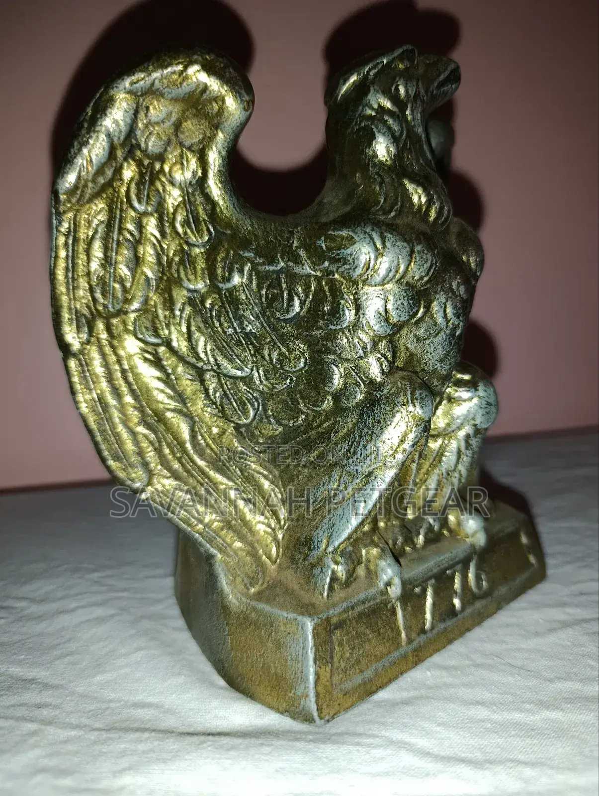 Vintage 1972 Colonial Virginia American Bald Eagle 1776 Brass Bookends
