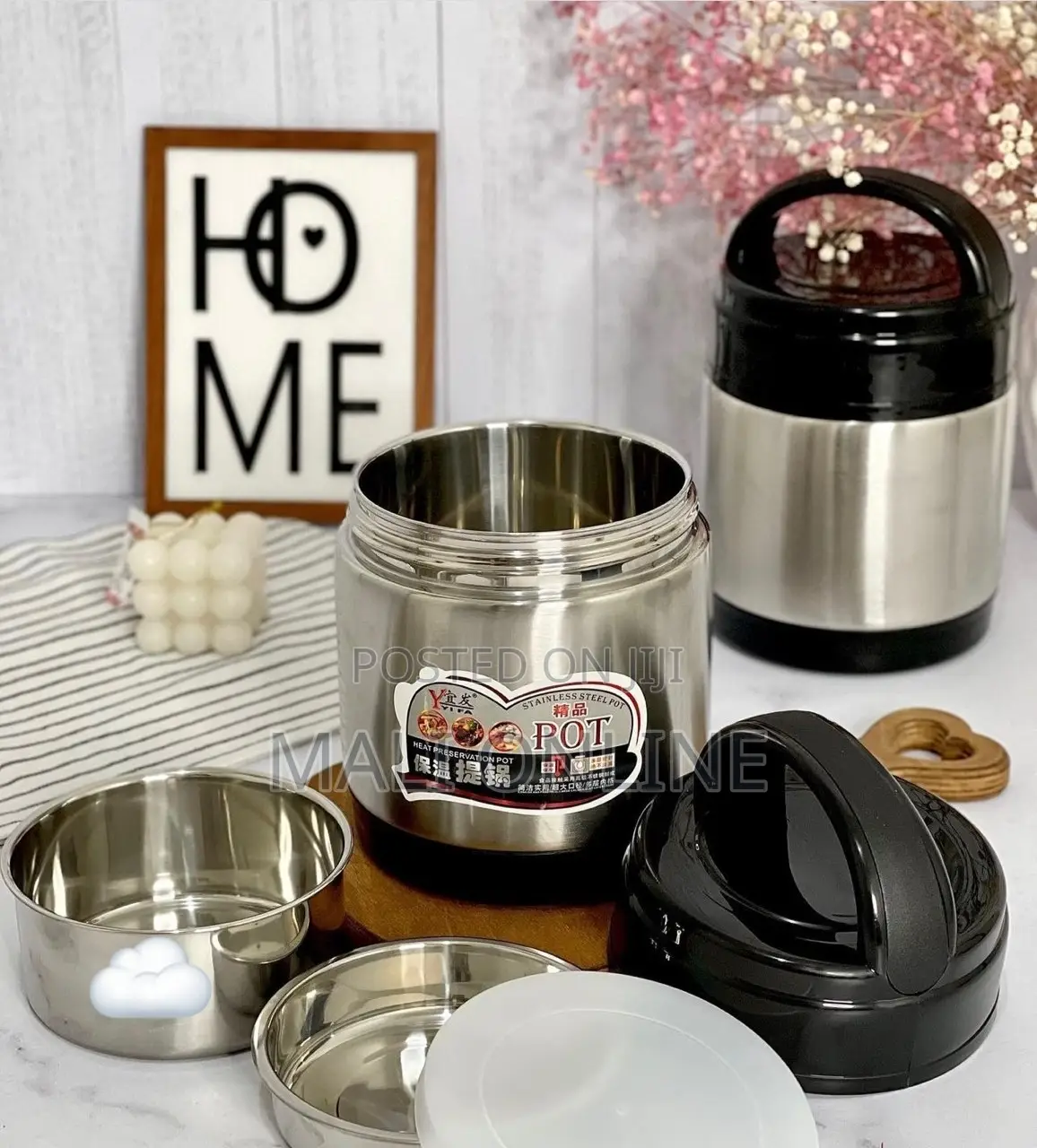 1000ml Stainless Steel Thermos Food Flask 2 Tier Insulated Lunch Box