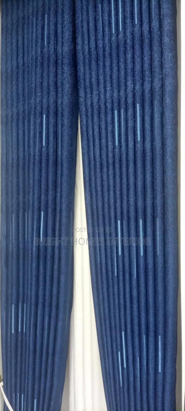 Blue With Silver Stripes Curtain Available