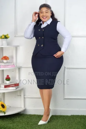 Navy Blue Office Skirt Suit. 3-piece