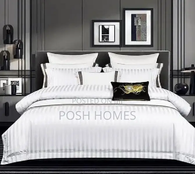 Luxury Satin Stripped Duvet Cover Set White