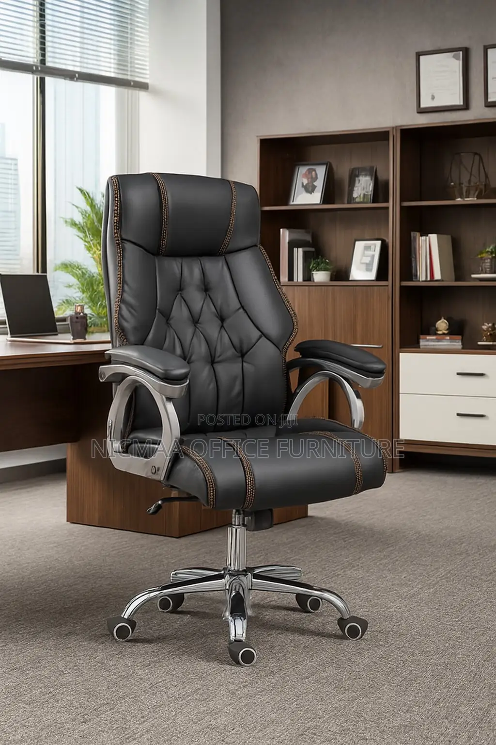 High Back With Orange Stitching Chrome Base Seat