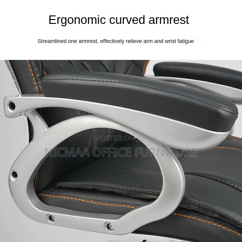 High Back With Orange Stitching Chrome Base Seat