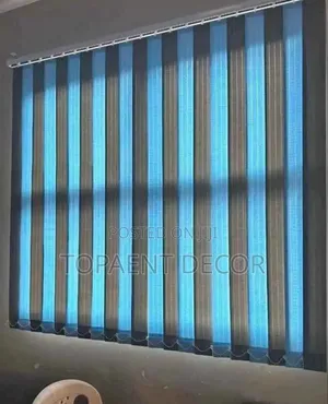 Grey and Sky Blue Mix Serenity Behind Every Slat Vertical Office Blind