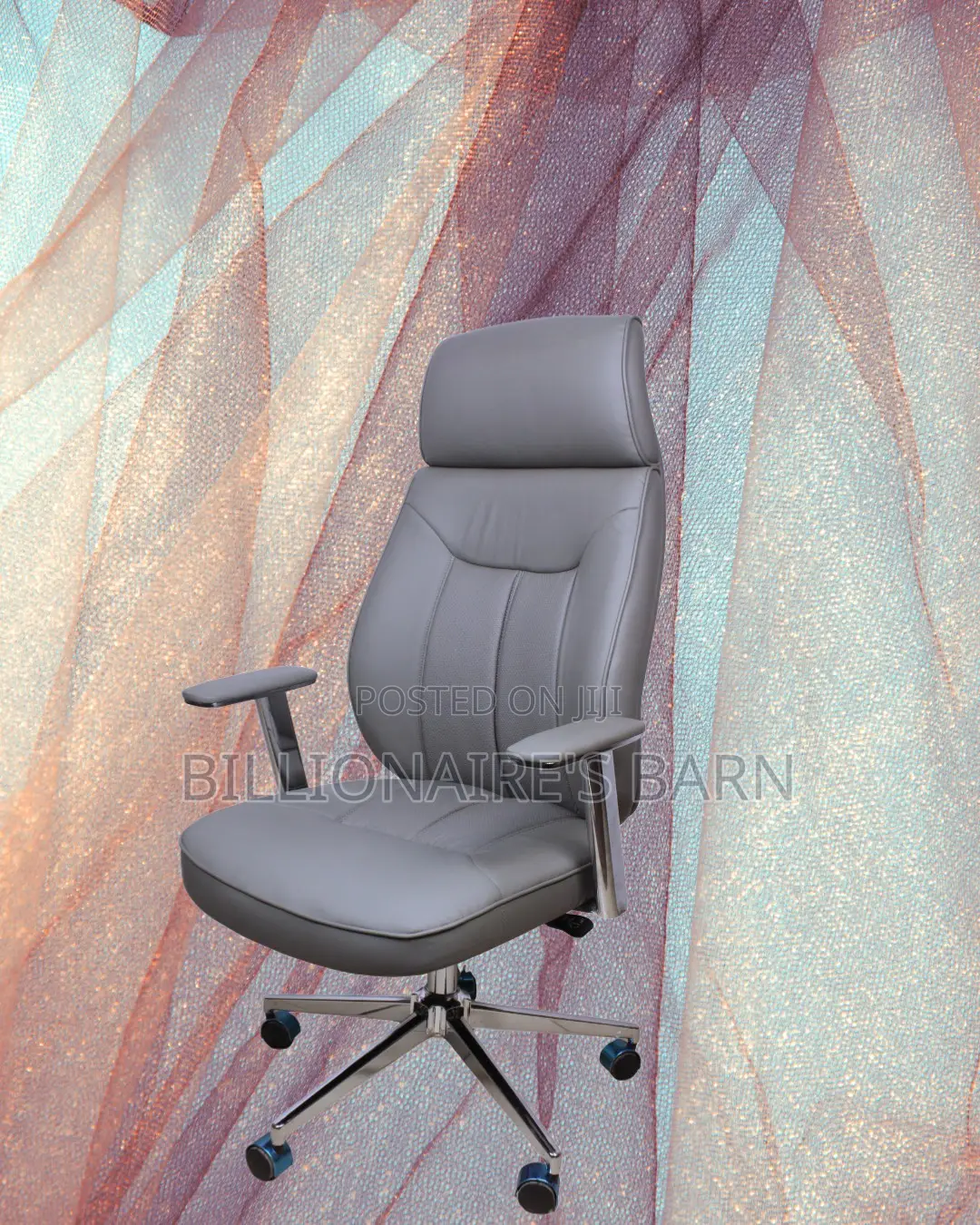 Premium Grey Executive Leather Office Chair | Swivel Base