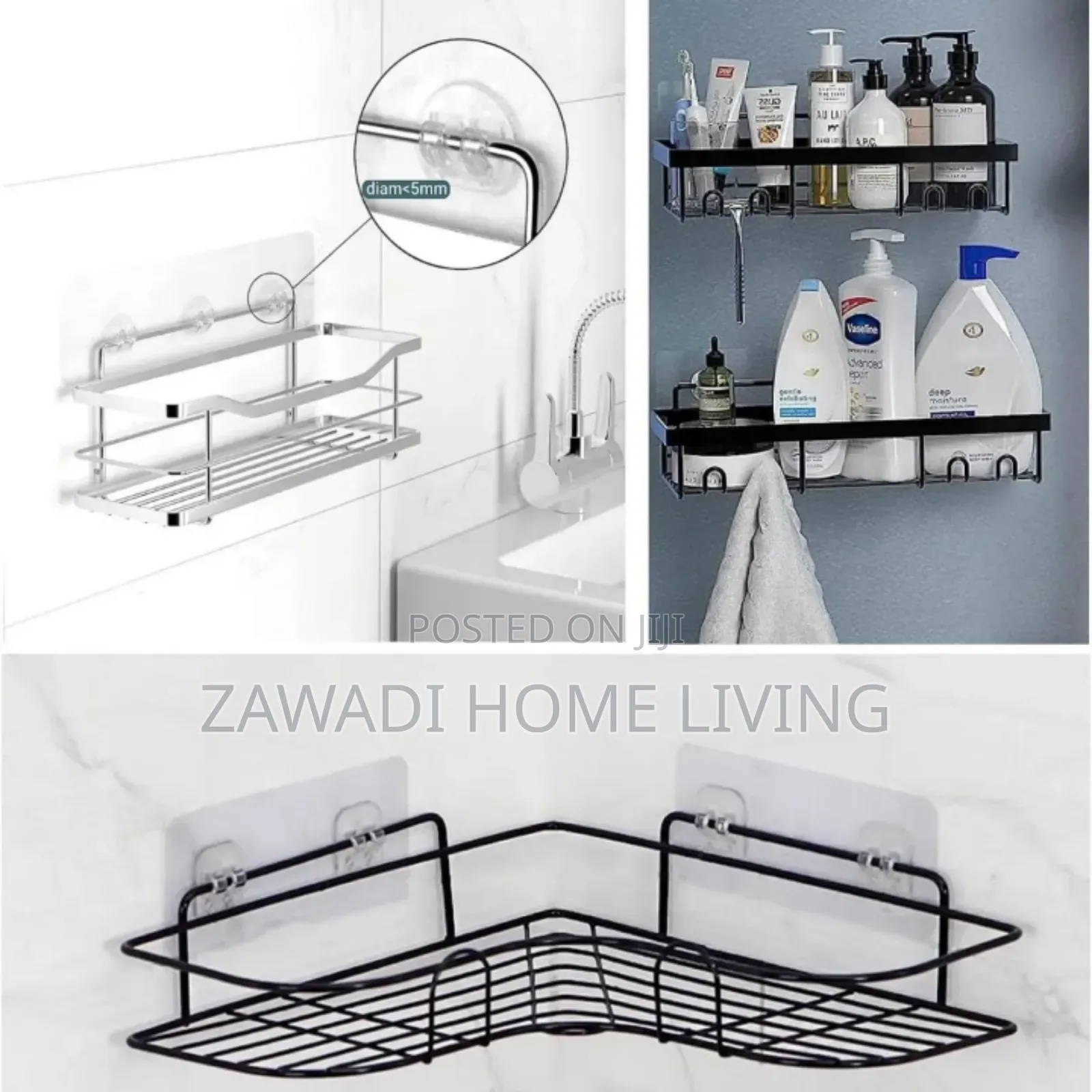 5 Pcs Clear Strong Adhesive Waterproof Wall Hooks/Shelf Stickers