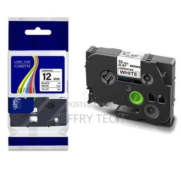 TZC 231 - 12mm Black on White Label Printer Tape Cartridge - main view