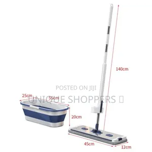Self Wringing Hand Wash Free Flat Mop With Foldable Bucket