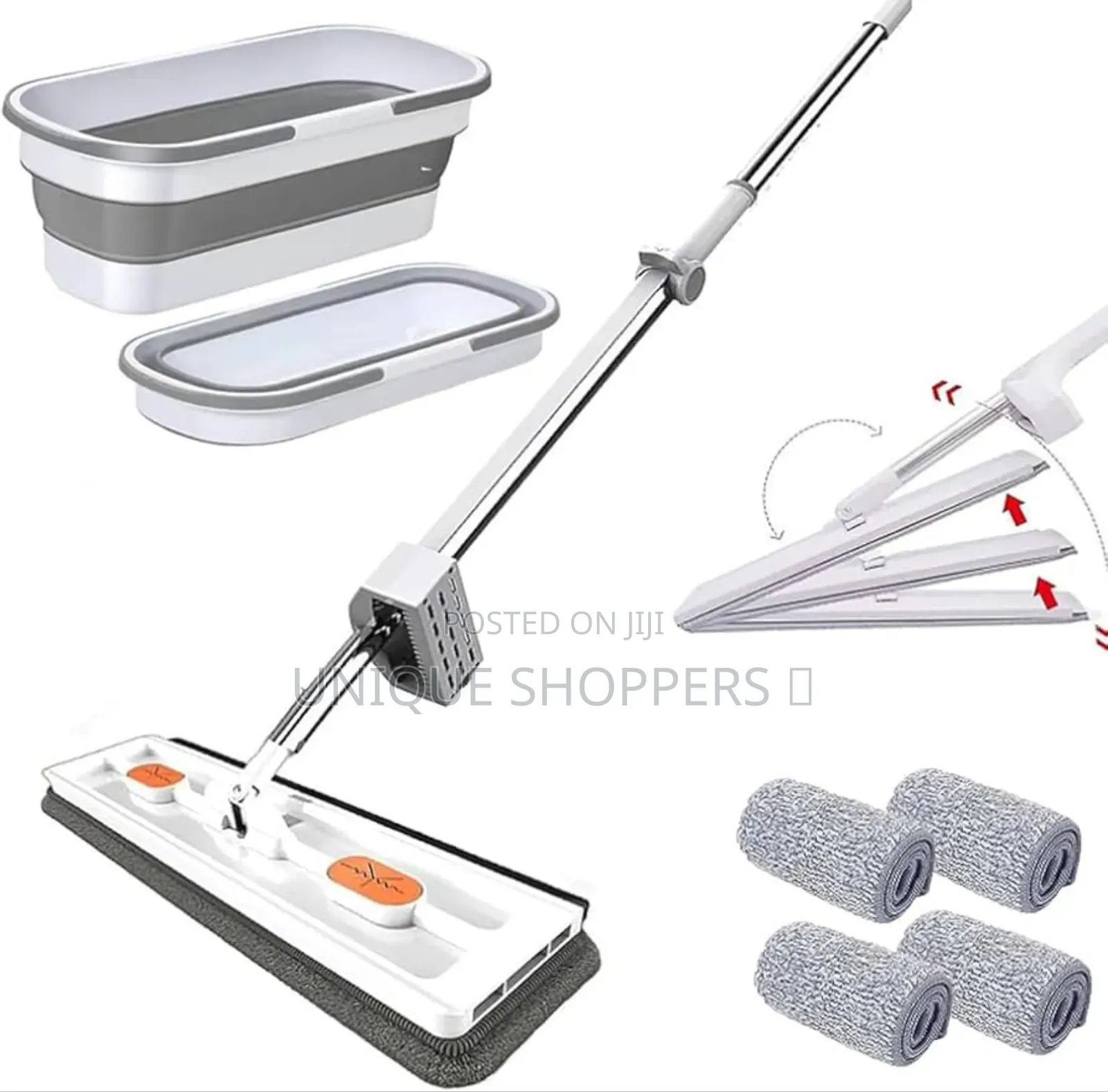 Self Wringing Hand Wash Free Flat Mop With Foldable Bucket