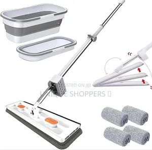 Self Wringing Hand Wash Free Flat Mop With Foldable Bucket