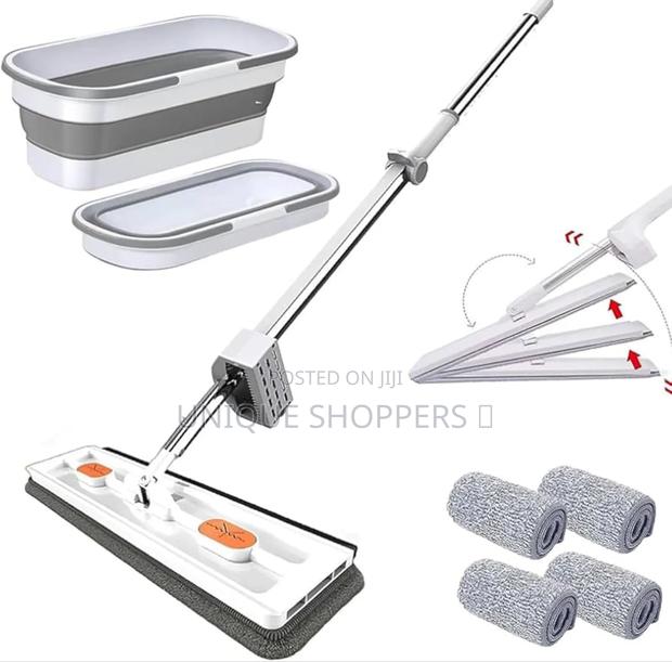 Self Wringing Hand Wash Free Flat Mop With Foldable Bucket - thumbnail 4