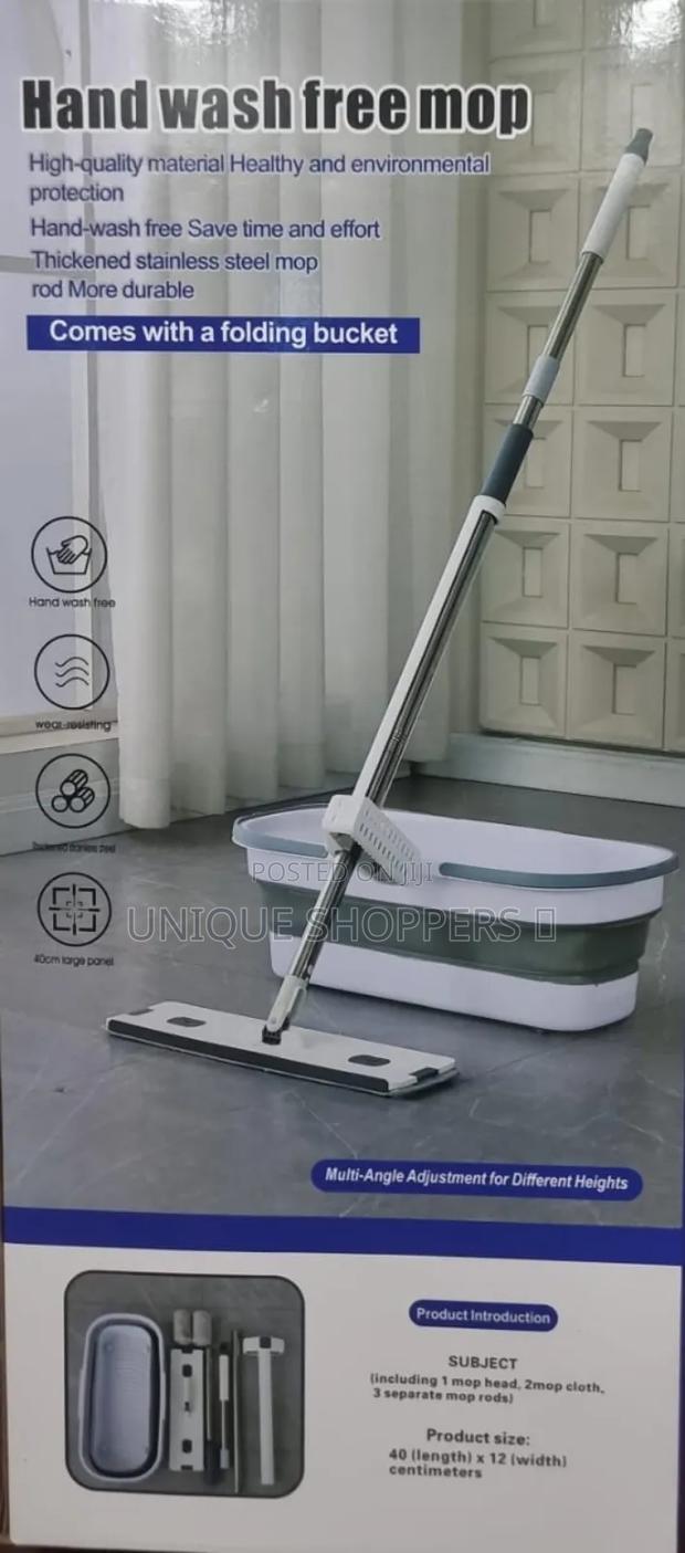 Self Wringing Hand Wash Free Flat Mop With Foldable Bucket - thumbnail 5