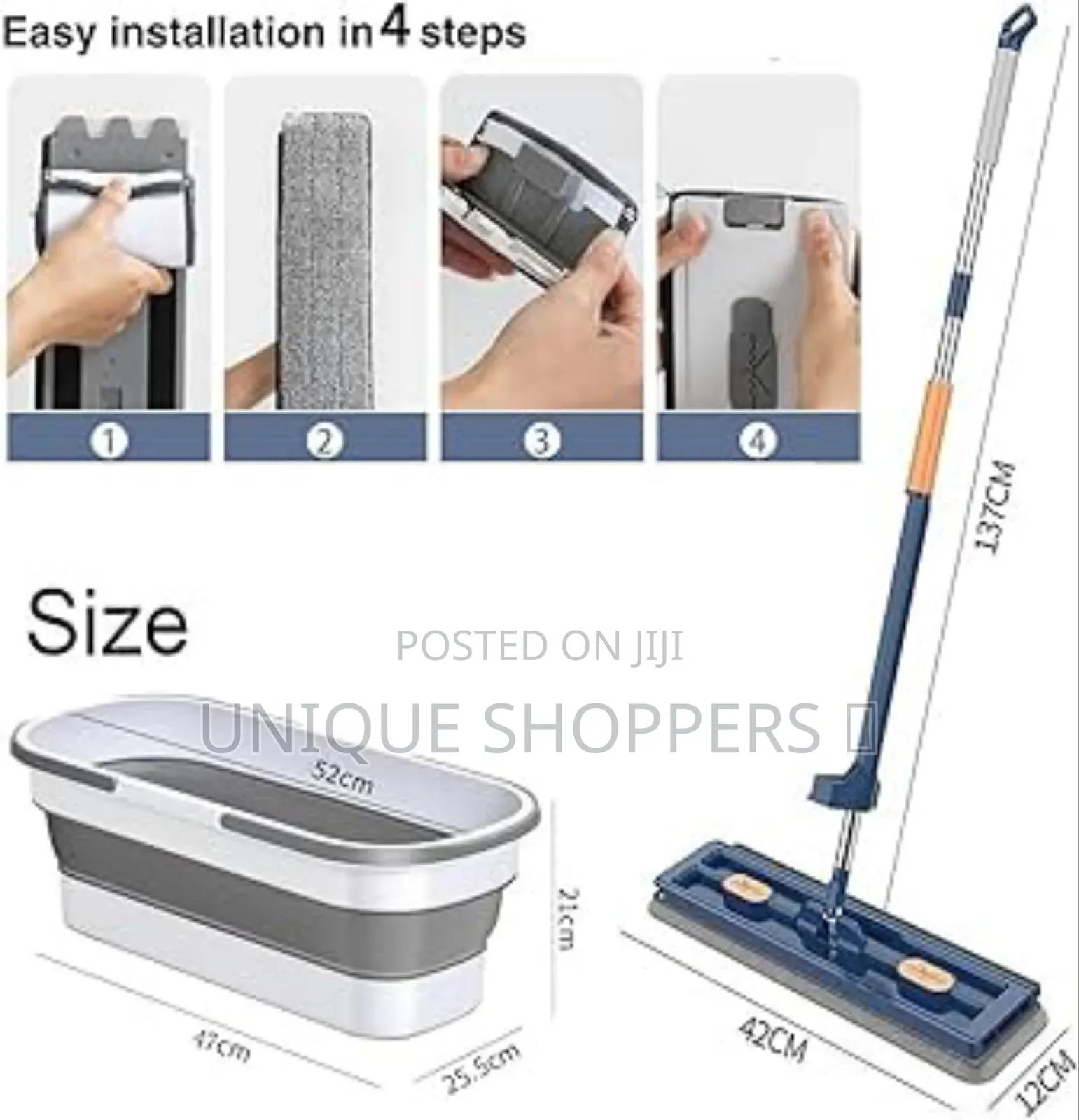 Self Wringing Hand Wash Free Flat Mop With Foldable Bucket