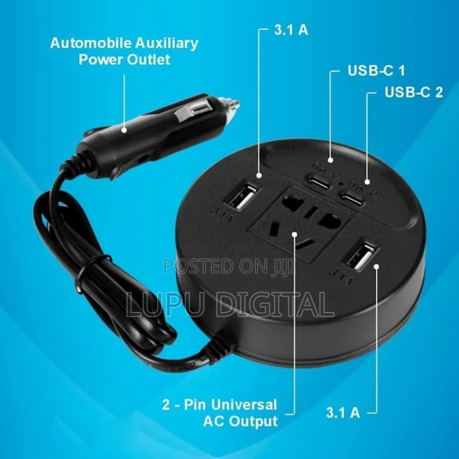 Inverter Dc 12v to 220v Converter With 2 Usb Type-C Ports 3.1a