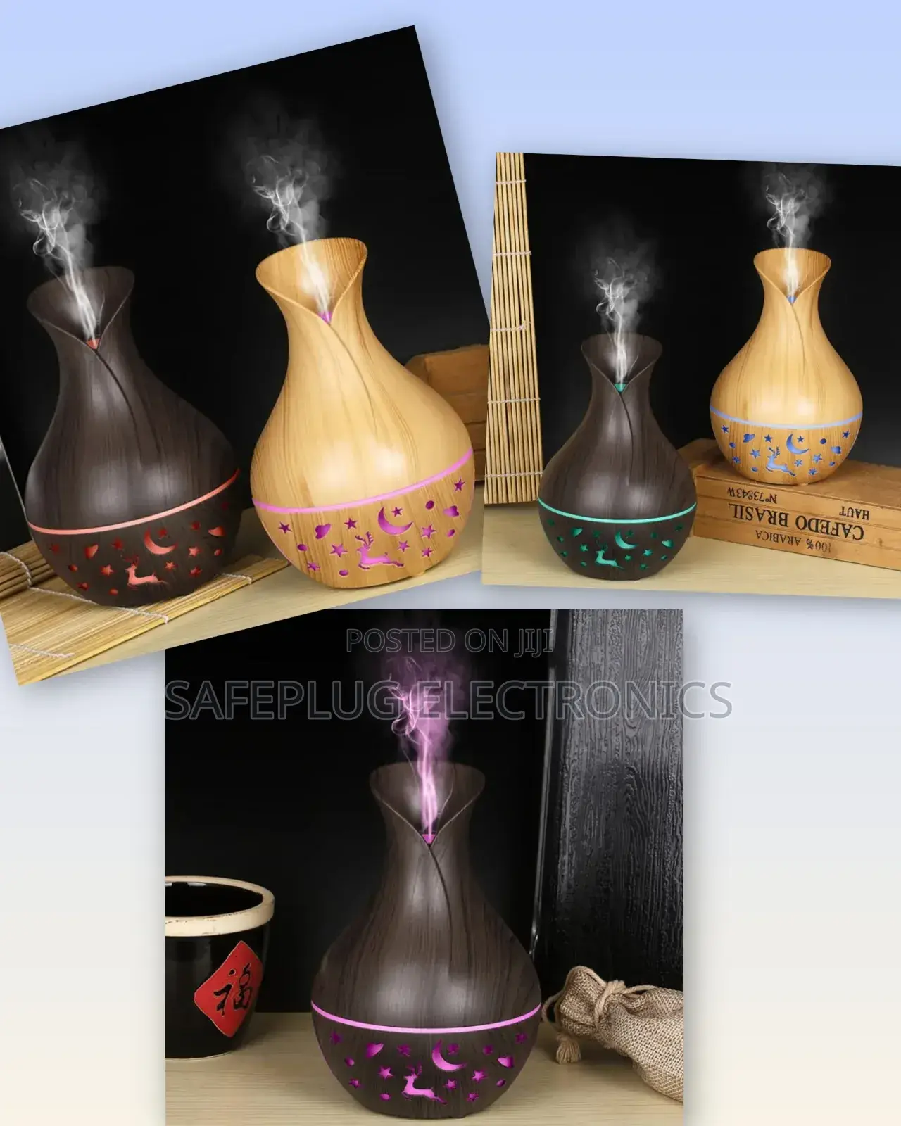 Wooden Small Vase Ultrasonic Humidifier Led Mood Lighting, 200ml