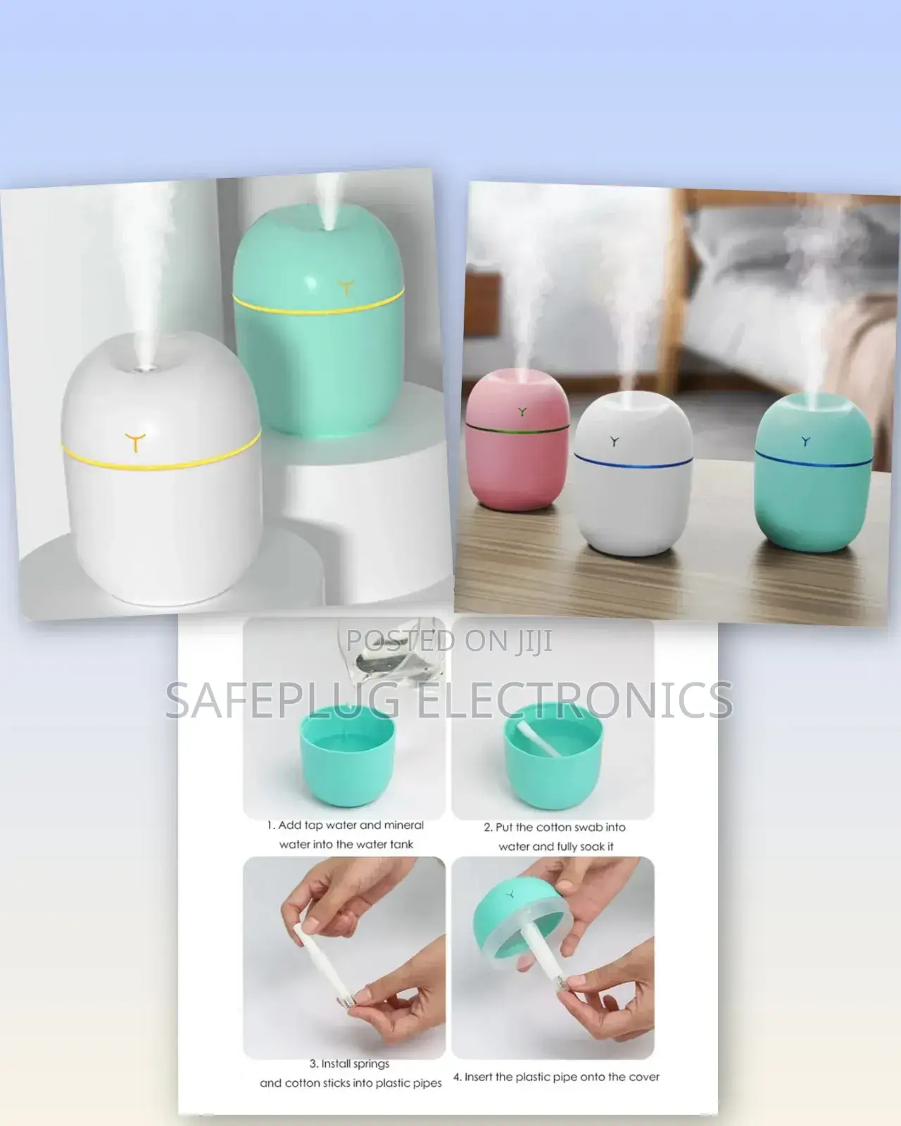 Colorful Egg Shaped Humidifier - Blue, White Pink Color Options