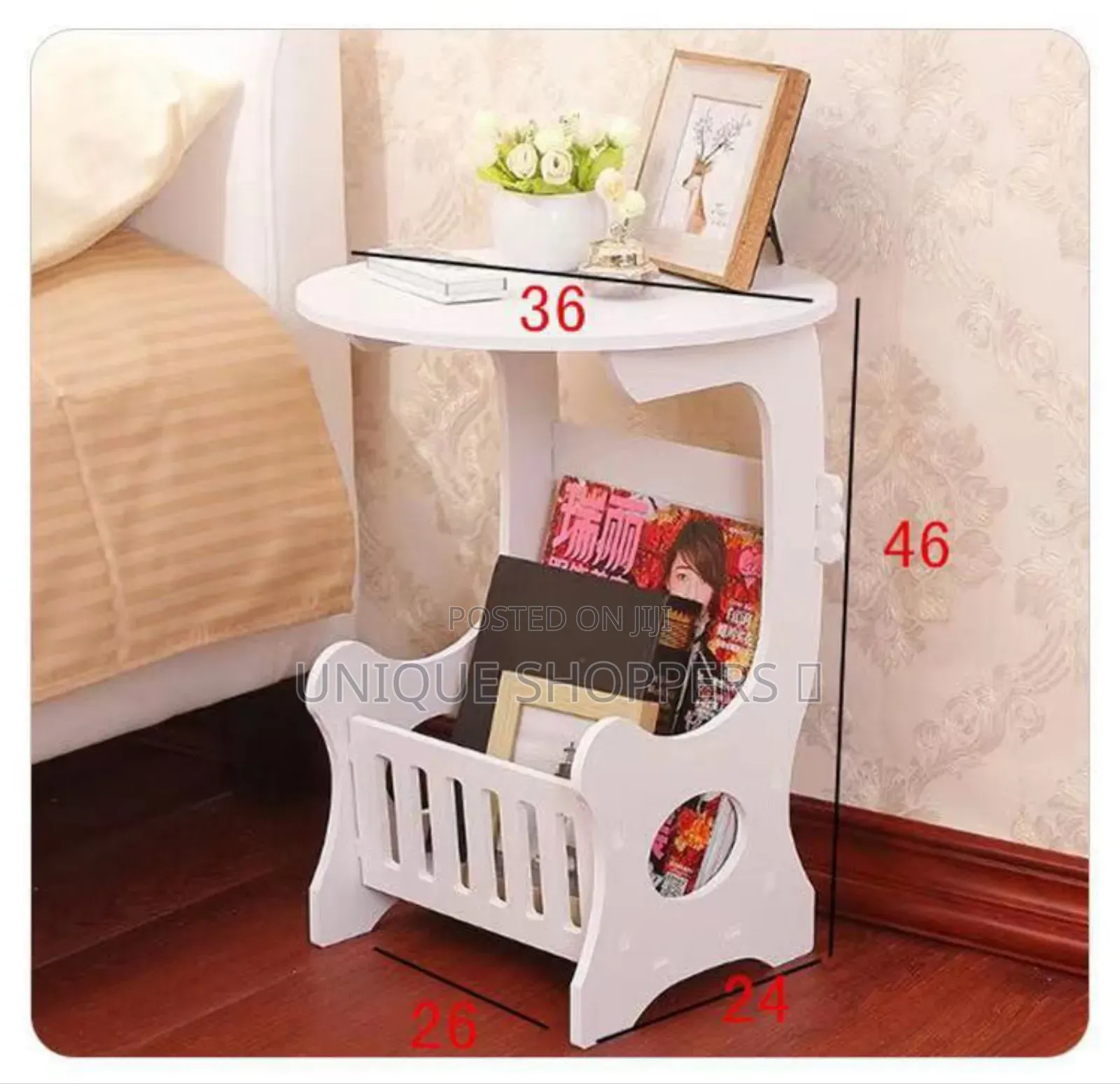 White Round Magazine Table With PVC Mat