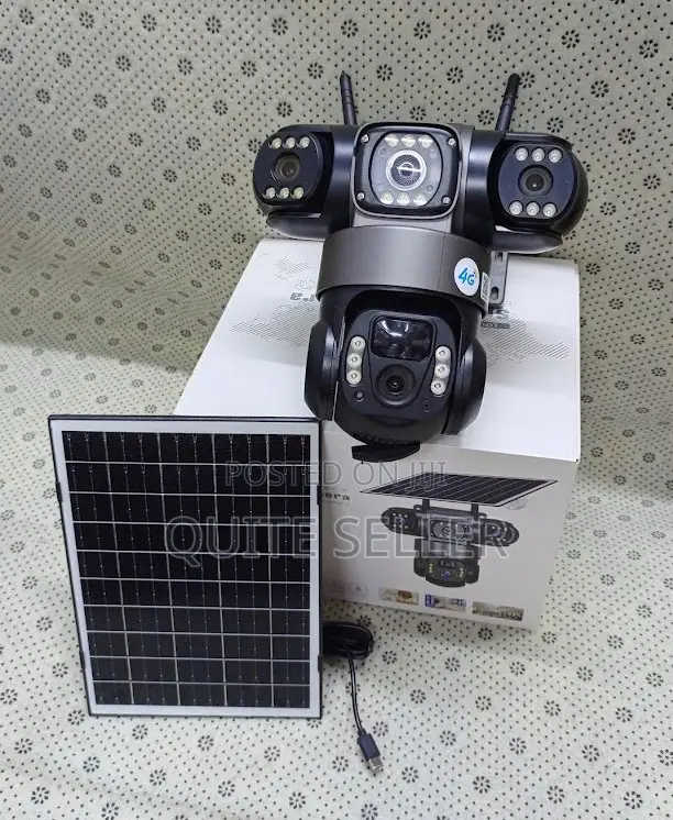 3 Lens Wireless Solar CCTV Camera - Solar Panel + Rechargeable Battery