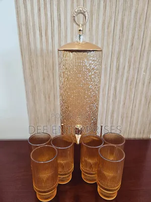 4l Quality Crystal Gold Glass Juice Dispenser Decanter Set