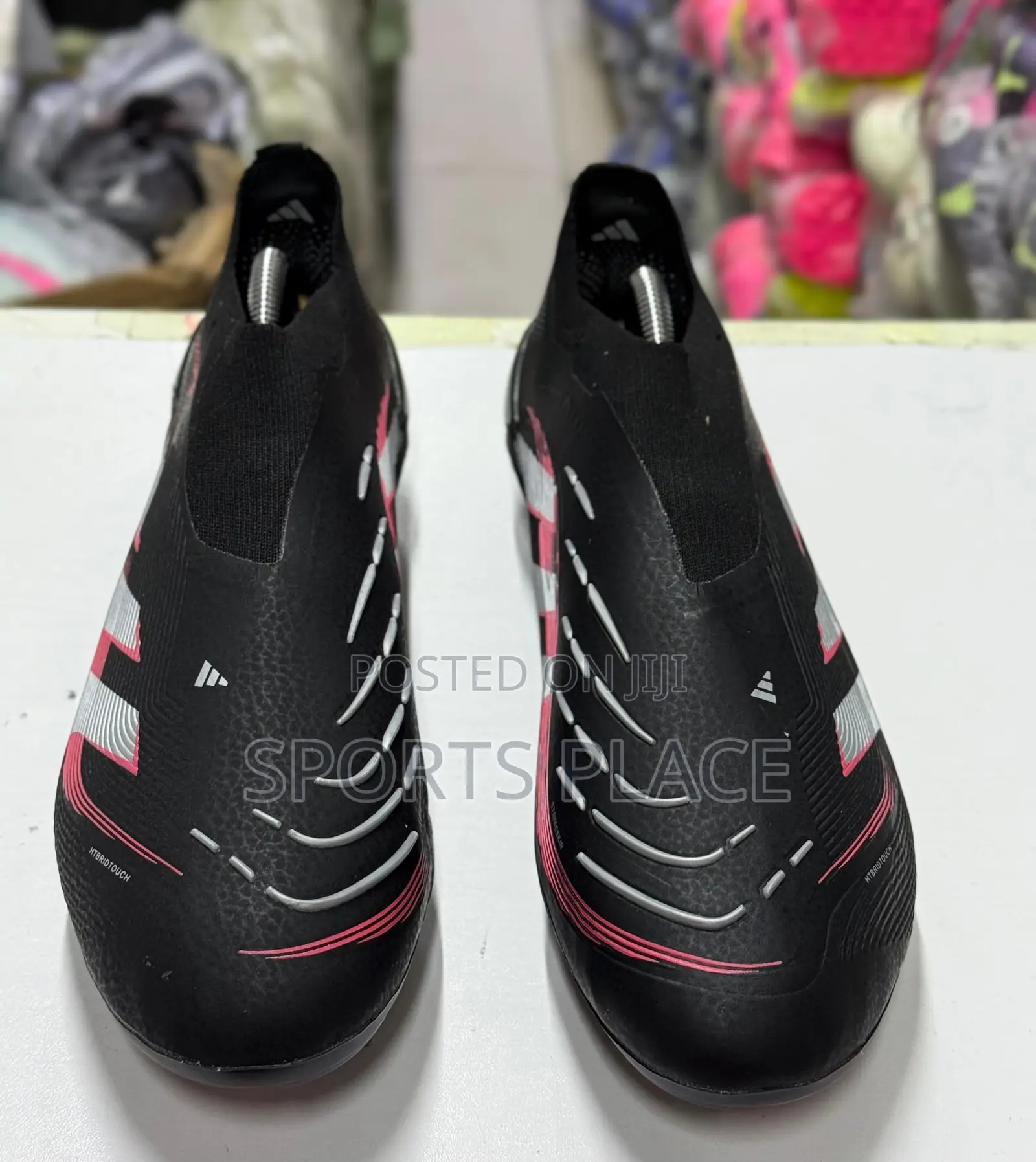 New Laceless Dark Black With Red Lines Predator Adidas Football Boots