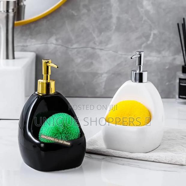 Fancy Single Ceramic Lotion / Soap Dispenser With Wash Pad Sponge - main view