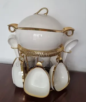 16pc Ceramic Soup Set on Golden Stand