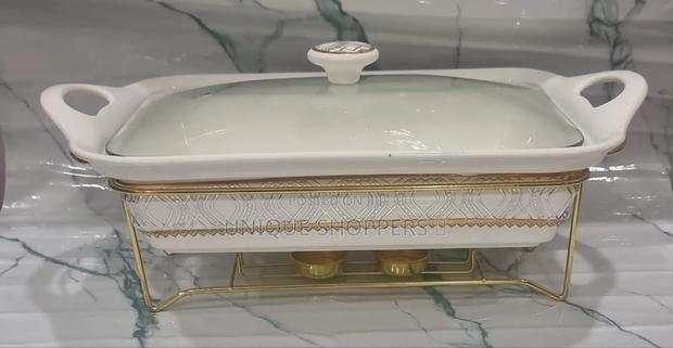 1.5l or 2l Single Ceramic Round Chaffing Dish + Burner $ Golden Stand - thumbnail 2