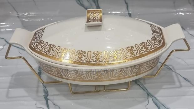 1.5l or 2l Single Ceramic Round Chaffing Dish + Burner $ Golden Stand - thumbnail 3