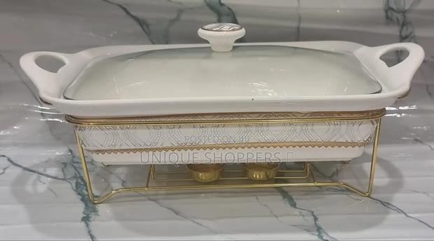 1.5l or 2l Single Ceramic Round Chaffing Dish + Burner $ Golden Stand - thumbnail 4