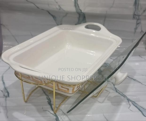 1.5l or 2l Single Ceramic Round Chaffing Dish + Burner $ Golden Stand - thumbnail 6