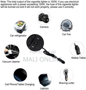 150w Car Power Inverter Dc 12v To 220v Converter With 2 Usb & Type-c.