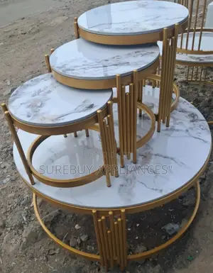 4-Piece Round Nesting Coffee Table Set Marble Top With Gold Metal Base