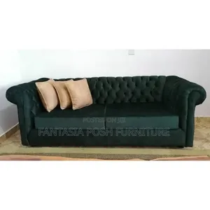 Dark Green Velvet Chesterfield 3-Seater Sofa
