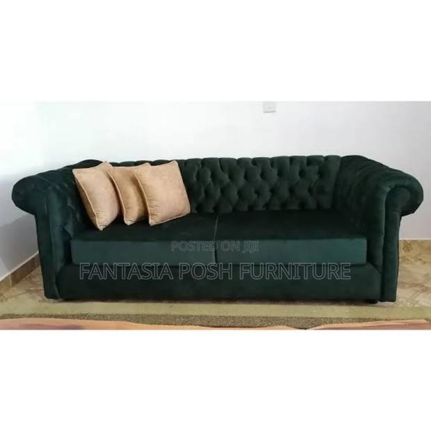 Dark Green Velvet Chesterfield 3-Seater Sofa
