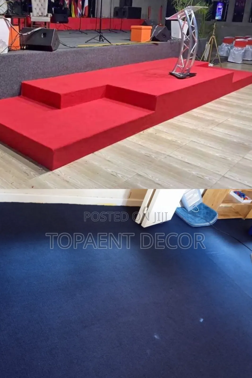 Red Church Pulpit and Blue House Wall to Wall Carpets