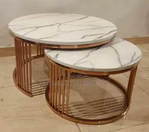 Golden and White Round Coffee Tables