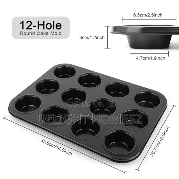 Nonstick 12 Hole Cupcake Baking Tin_pa - thumbnail 2