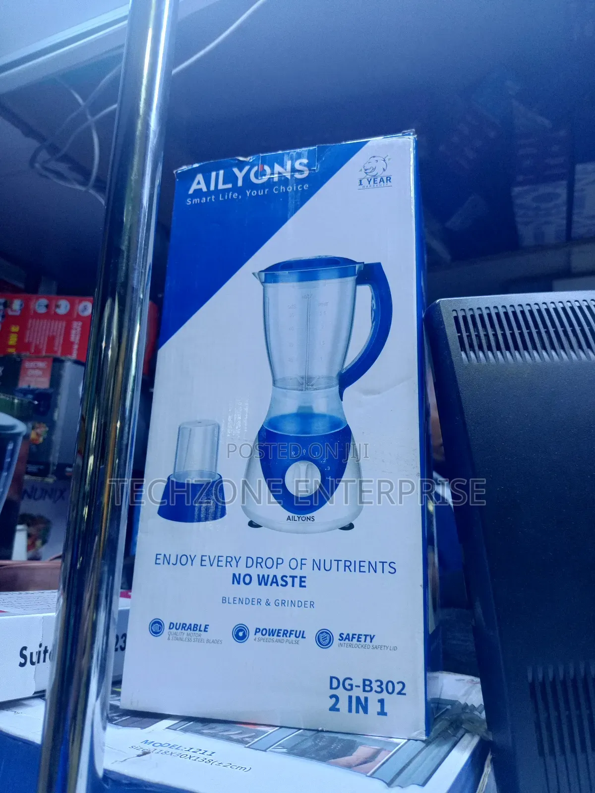Ailyons Dg-B302 Blender 2 in 1 With Grinder Machine 1.5l Blue 