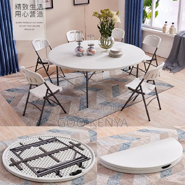 Outdoor Table; White Round Patio Dining Table for Outdoor Use - thumbnail 2