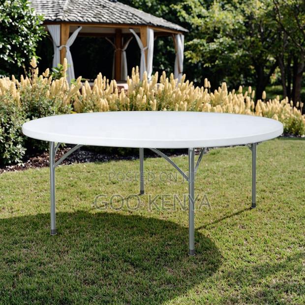 Outdoor Table; White Round Patio Dining Table for Outdoor Use - thumbnail 5