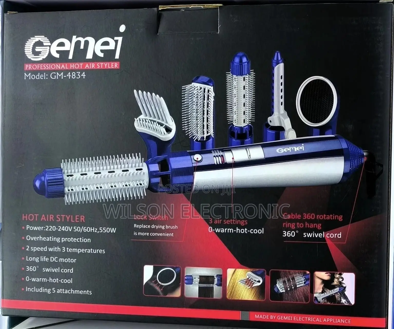 Gemei 6 in 1 Professional Hair Styler. Hot Air Styler