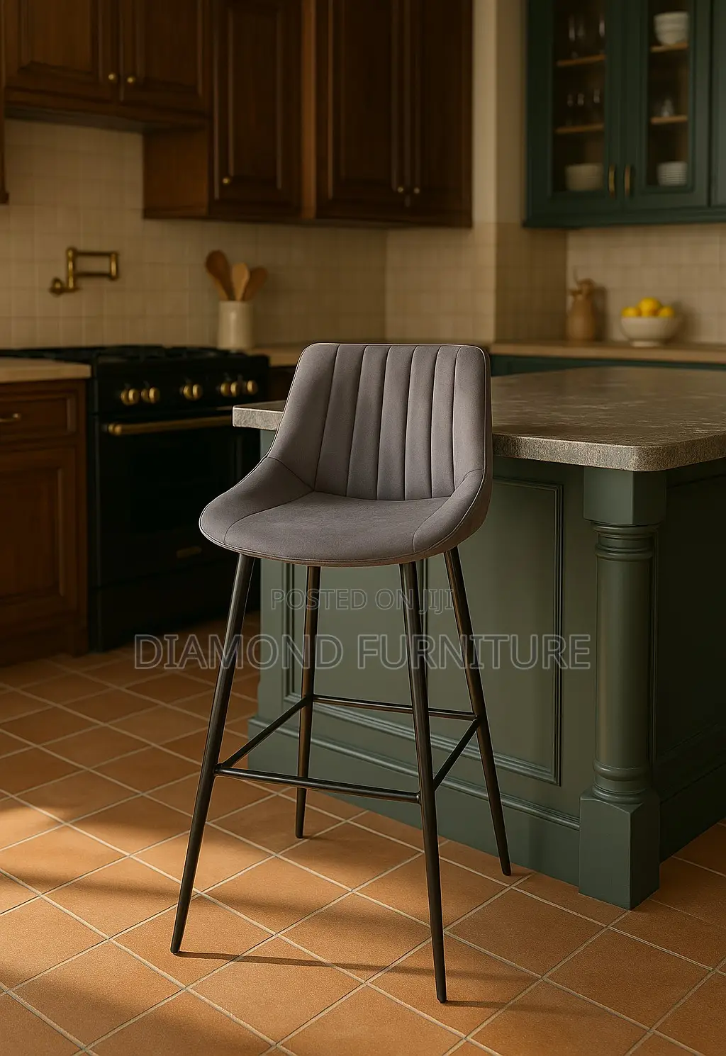 Bar Stool; Grey Comfortable High Stool With Durable Wooden Frame