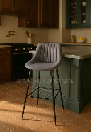 Bar Stool; Grey Comfortable High Stool With Durable Wooden Frame