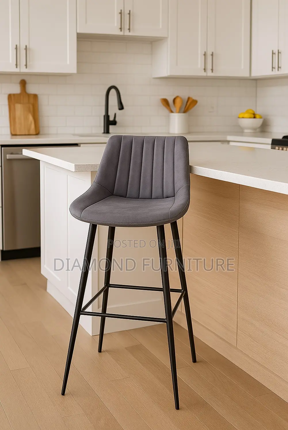 Bar Stool; Grey Comfortable High Stool With Durable Wooden Frame