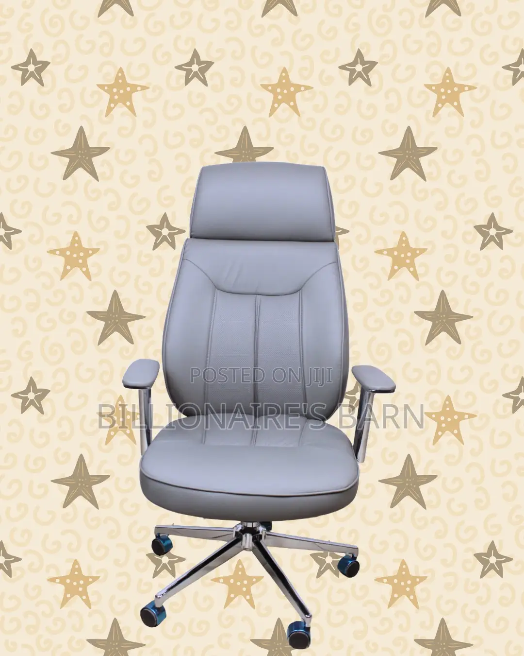 Grey Executive Leather Office Chair | Heavy-Duty Padded Armrests