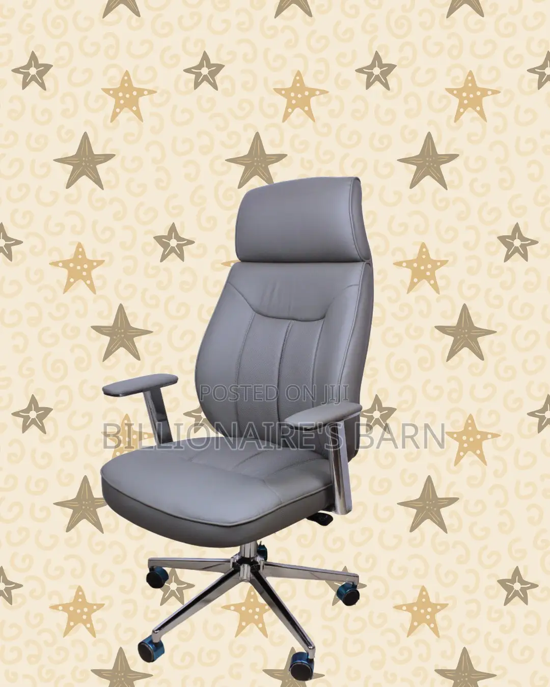 Grey Executive Leather Office Chair | Heavy-Duty Padded Armrests