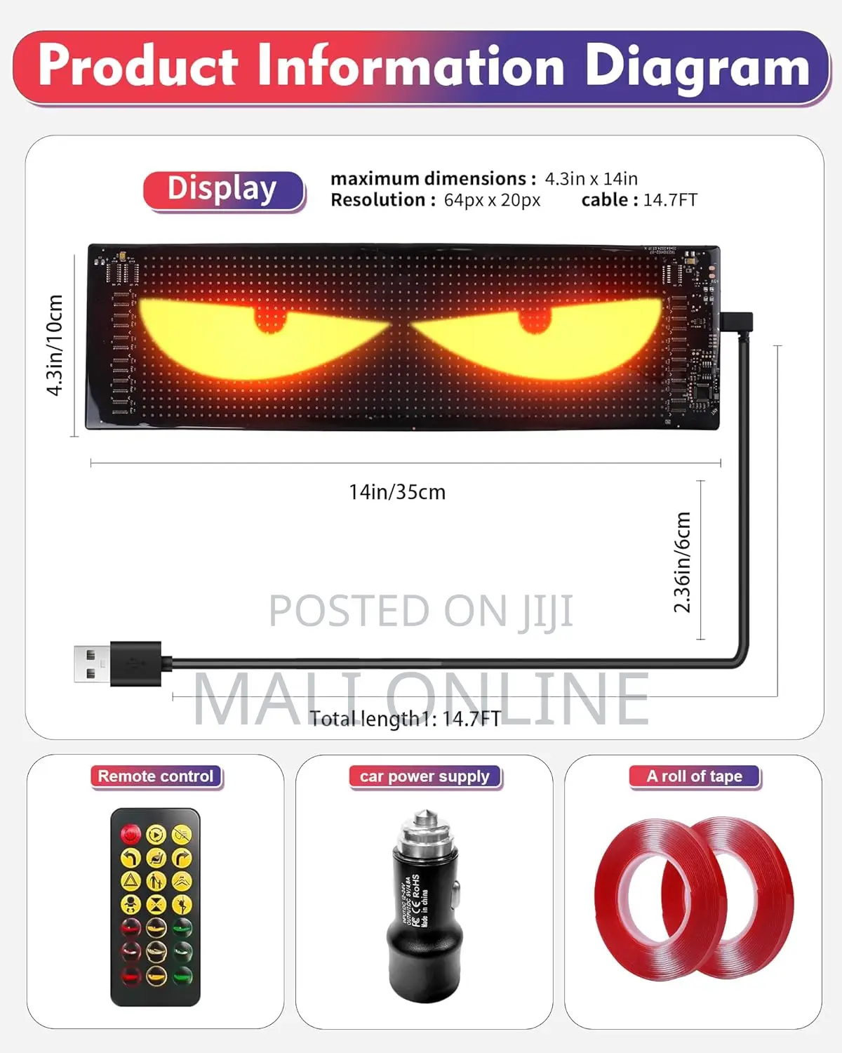 Devil’S Eye 2-pack Led Car Windshield Display Usb-powered Matrix Panel